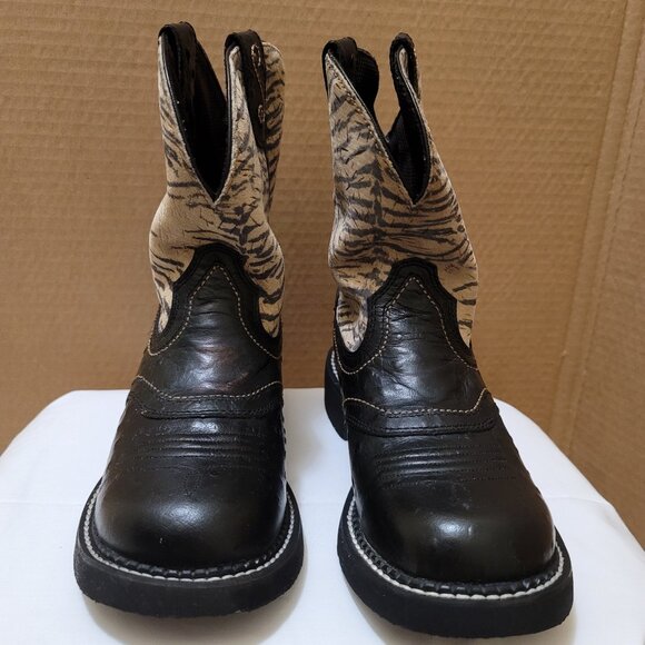 Justin Shoes - Justin Gypsy Ostrich Leather Tiger Print Calf Hair Shaft Cowgirl Boots